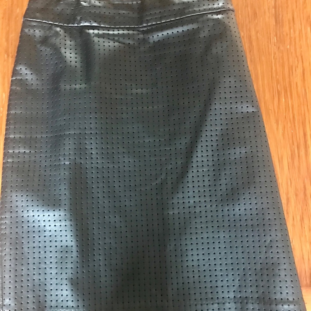 Faux black leather perforated pencil skirt